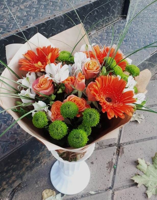 Букет цветов из: Герберы, Хризантемы, Альстромерии и Розы в Щедрино