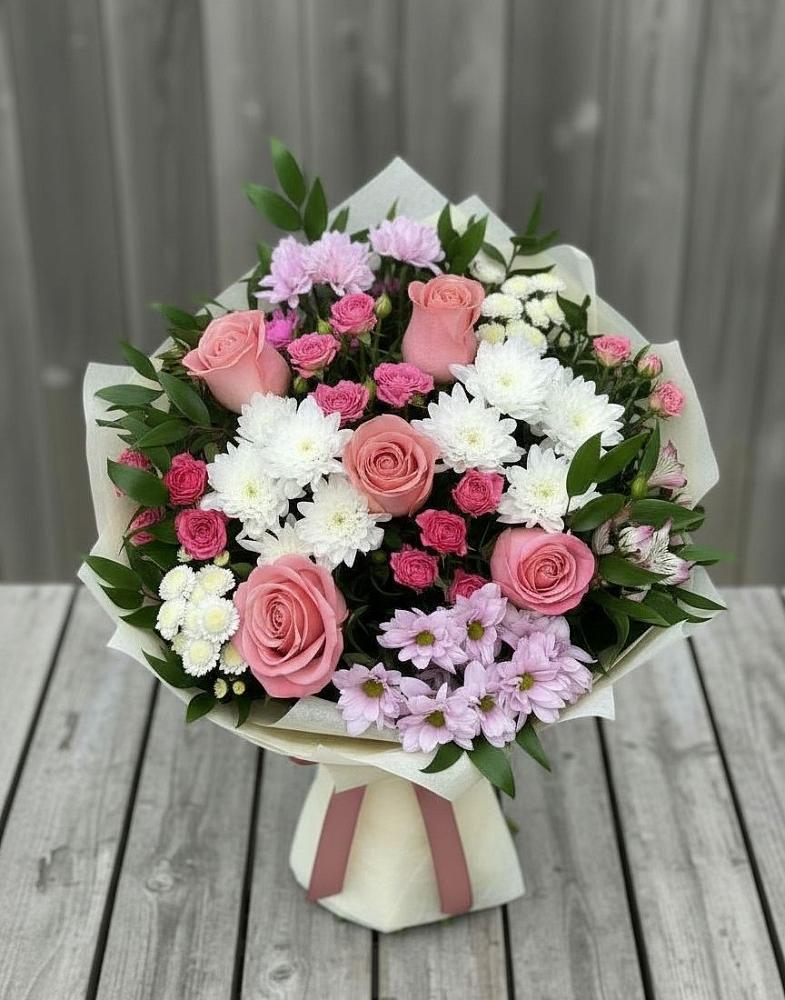 Букет цветов из: Альстромерии, Гвоздики, Розы и Хризантемы в Щедрино