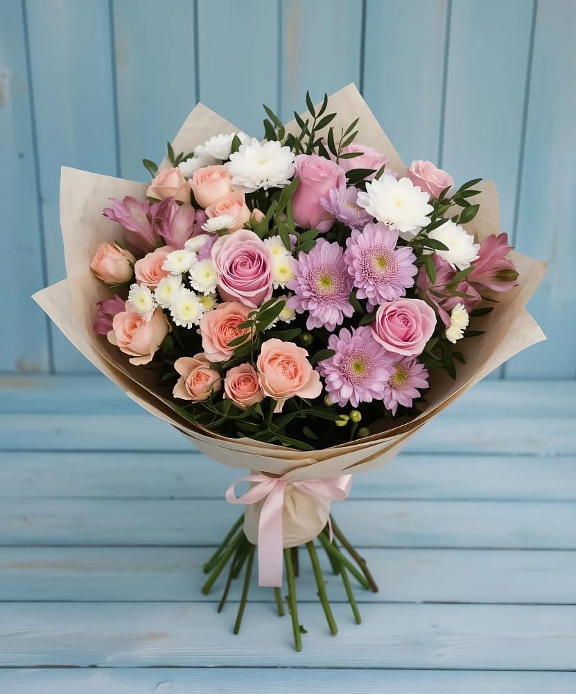 Букет цветов из: Хризантемы, Розы и Альстромерии в Щедрино