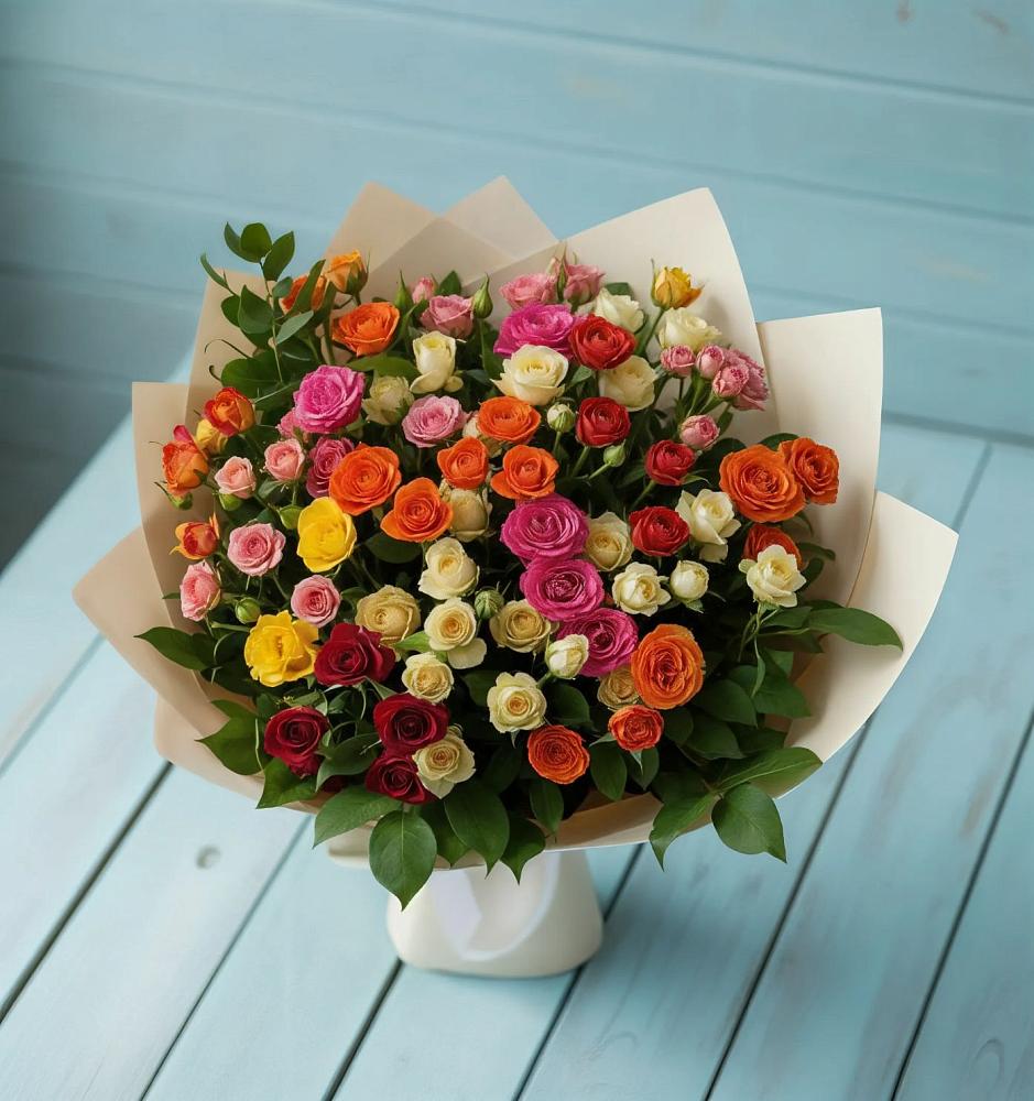 Букет Микс из разноцветных кустовых роз в Щедрино