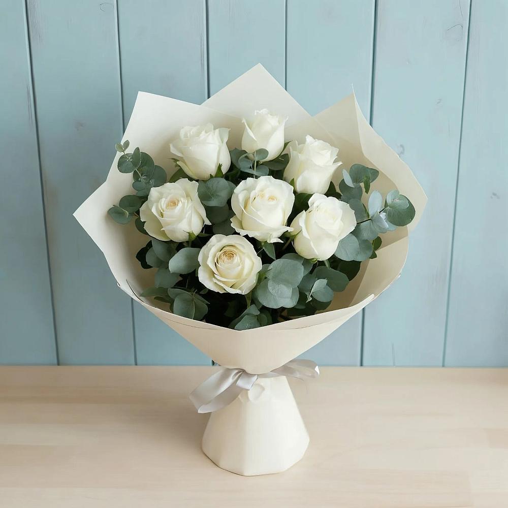 Букет Белые розы в Эвкалипте в Щедрино
