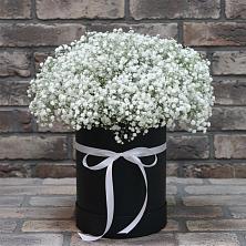 Цветочная композиция из Гипсофила в шляпной коробке в Щедрино