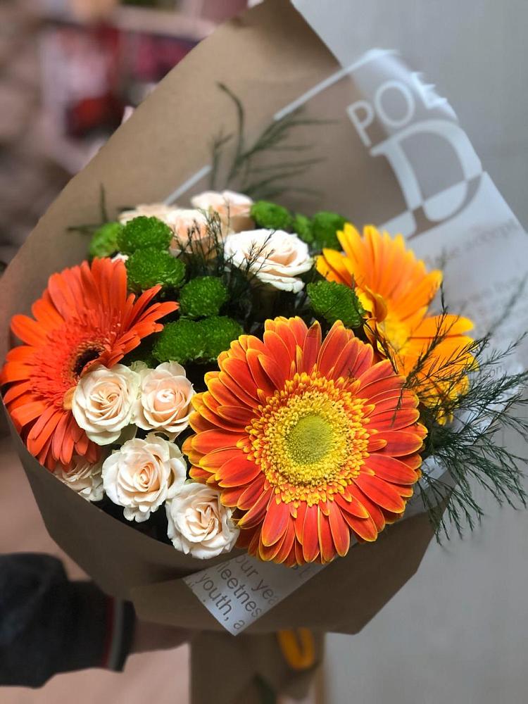 Букет цветов из: Герберы, Хризантемы и Розы в Щедрино